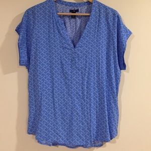 Gap Blue Black White Split Neck Print Shirt Top M